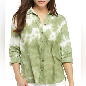 Blouse Green Tie Dye Long Sleeve Button Down Front Womens Small Worn Once
